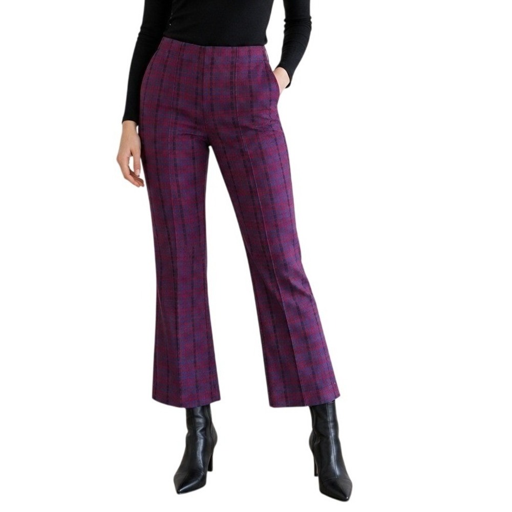 Maeve by Anthropologie Red Blue Houndstooth Plaid Pants Womens Large